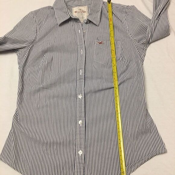 hollister White and Blue Striped Stretch Cotton Button Down Shirt Size Medium - Picture 7 of 9